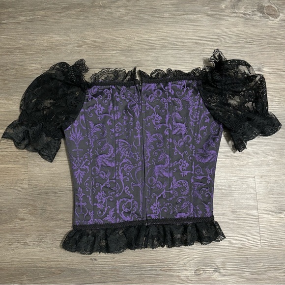 NWT Dolls Kill / Widow Hit The Ground Purple Brocade Corset Top - Picture 2 of 5